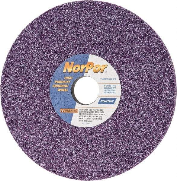 Norton - 8" Diam x 1-1/4" Hole x 1/2" Thick, G Hardness, 46 Grit Surface Grinding Wheel - Ceramic, Type 1, Coarse Grade, 3,600 Max RPM, Vitrified Bond, No Recess - Americas Industrial Supply