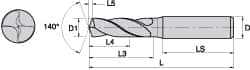 Kennametal - 11.50112mm 140° Spiral Flute Solid Carbide Screw Machine Drill Bit - Multilayer TiAlN Finish, Right Hand Cut, 55mm Flute Length, 102mm OAL, Standard Point, Straight Shank - Americas Industrial Supply