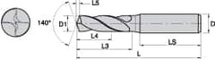 Kennametal - 11.50112mm 140° Spiral Flute Solid Carbide Screw Machine Drill Bit - Multilayer TiAlN Finish, Right Hand Cut, 55mm Flute Length, 102mm OAL, Standard Point, Straight Shank - Americas Industrial Supply
