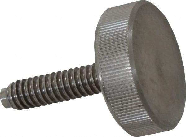 Gibraltar - 1/4-20 Knurled Shoulderless Dog Point Tip Grade 18-8 Stainless Steel Thumb Screw - 1-5/16" OAL, 1" Head Diam x 5/16" Head Height - Americas Industrial Supply