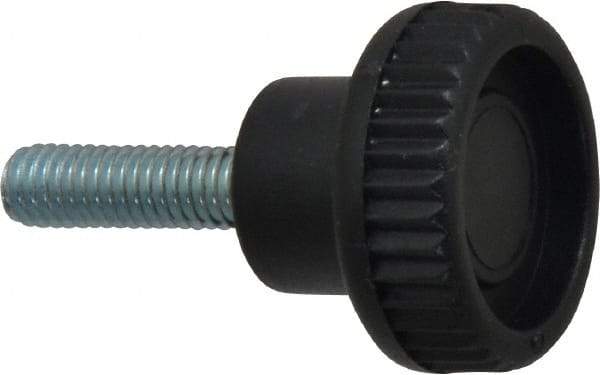 Gibraltar - M6x1.00 Knurled Shoulder Steel Thumb Screw - 36.5mm OAL, 25mm Head Diam x 9.5mm Head Height, Zinc-Plated Finish - Americas Industrial Supply