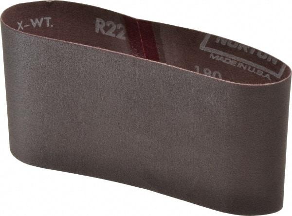 Norton - 3-1/2" Wide x 15-1/2" OAL, 180 Grit, Aluminum Oxide Abrasive Belt - Aluminum Oxide, Very Fine, Coated, Series R228 - Americas Industrial Supply