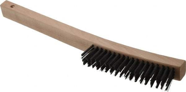 Weiler - 4 Rows x 18 Columns Steel Scratch Brush - 6" Brush Length, 14" OAL, 1-3/16" Trim Length, Wood Curved Handle - Americas Industrial Supply