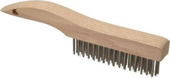 Weiler - 4 Rows x 16 Columns Stainless Steel Scratch Brush - 5" Brush Length, 10" OAL, 1-3/16" Trim Length, Wood Shoe Handle - Americas Industrial Supply