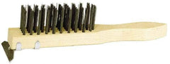 Weiler - 4 Rows x 11 Columns Steel Scratch Brush - 5-1/2" Brush Length, 11-1/2" OAL, 1-1/2" Trim Length, Wood Straight Handle - Americas Industrial Supply