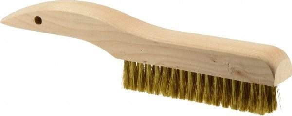 Weiler - 4 Rows x 18 Columns Brass Plater Brush - 5" Brush Length, 10" OAL, 1" Trim Length, Wood Shoe Handle - Americas Industrial Supply