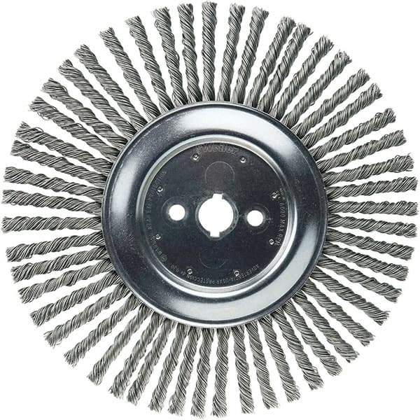 Weiler - 12" OD, 1" Arbor Hole, Stringer Bead Steel Wheel Brush - 3/8" Face Width, 2-3/4" Trim Length, 6,000 RPM - Americas Industrial Supply
