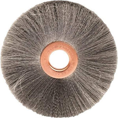 Weiler - 3" OD, 1/2" Arbor Hole, Crimped Steel Wheel Brush - 5/8" Face Width, 1" Trim Length, 0.003" Filament Diam, 20,000 RPM - Americas Industrial Supply