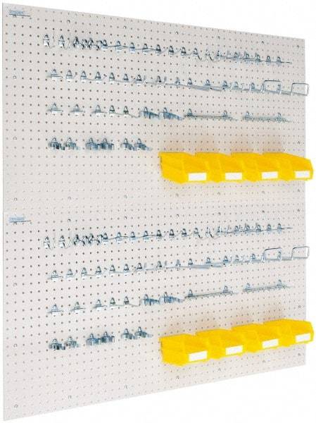 Triton - 48" Wide x 24" High Storage Peg Board, Hooks & Spacers - 4 Panels, 88 Hooks, Polypropylene Board, Steel Hooks, White - Americas Industrial Supply