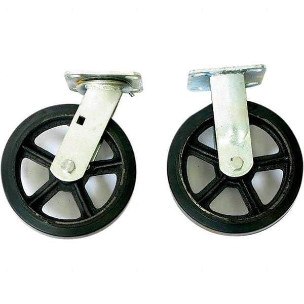 Wesco Industrial Products - 8" Diam x 2" Wide x 10-1/4" OAH Top Plate Mount Dual Swivel & Rigid Caster - Mold on Rubber, 2,200 Lb Capacity, Sealed Ball Bearing, 4 x 4-1/2" Plate - Americas Industrial Supply