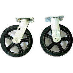 Wesco Industrial Products - 8" Diam x 2" Wide x 10-1/4" OAH Top Plate Mount Dual Swivel & Rigid Caster - Mold on Rubber, 2,200 Lb Capacity, Sealed Ball Bearing, 4 x 4-1/2" Plate - Americas Industrial Supply