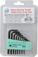 Wiha - 9 Piece IP8 to IP40 L-Key Short Arm Torx Plus Key Set - IP8, IP9, IP10, IP15, IP20, IP25, IP27, IP30, IP40 Torx Size - Americas Industrial Supply