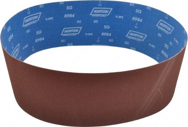 Norton - 6" Wide x 48" OAL, 80 Grit, Ceramic Abrasive Belt - Ceramic, Medium, Coated, Y Weighted Cloth Backing, Series R984 - Americas Industrial Supply