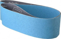 Norton - 4" Wide x 54" OAL, 50 Grit, Zirconia Alumina Abrasive Belt - Zirconia Alumina, Coarse, Coated, Y Weighted Cloth Backing, Series R821 - Americas Industrial Supply