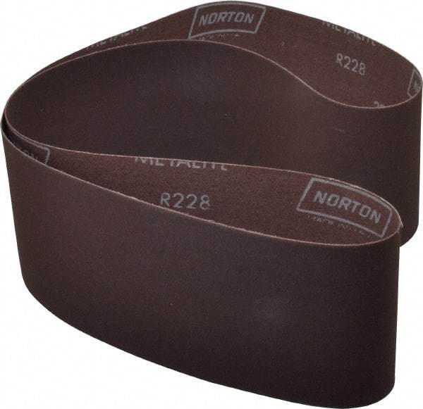 Norton - 4" Wide x 54" OAL, 220 Grit, Aluminum Oxide Abrasive Belt - Aluminum Oxide, Very Fine, Coated, Series R228 - Americas Industrial Supply