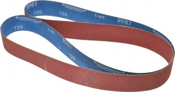 Norton - 1-1/2" Wide x 60" OAL, 120 Grit, Ceramic Abrasive Belt - Ceramic, Fine, Coated, Y Weighted Cloth Backing, Series R981 - Americas Industrial Supply