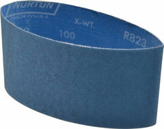 Norton - 3-1/2" Wide x 15-1/2" OAL, 100 Grit, Zirconia Alumina Abrasive Belt - Zirconia Alumina, Fine, Coated, X Weighted Cloth Backing, Series R823 - Americas Industrial Supply