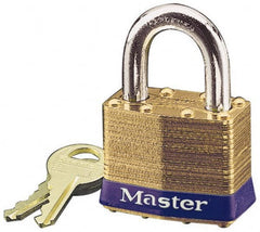 Master Lock - 15/16" Shackle Clearance, Keyed Different Laminated Brass Padlock - 5/16" Shackle Diam, Brass - Americas Industrial Supply