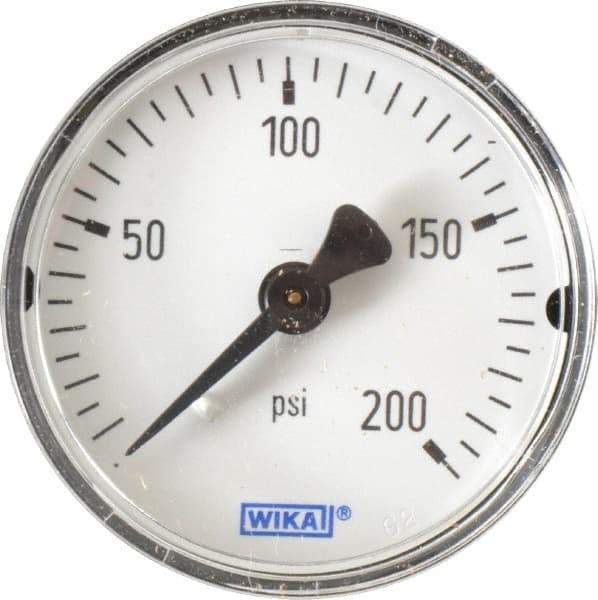 Wika - 2" Dial, 1/4 Thread, 0-200 Scale Range, Pressure Gauge - Center Back Connection Mount, Accurate to 3-2-3% of Scale - Americas Industrial Supply