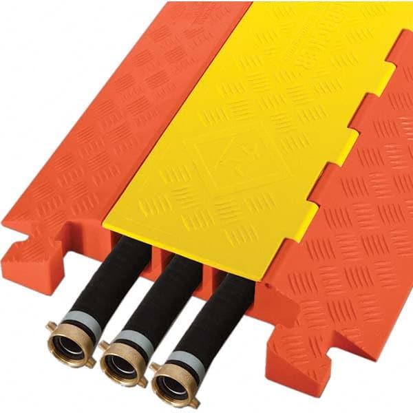 Checkers - 3 Channel, 3-1/4' Long, Yellow/Organge Polyurethane On Floor Cable Cover - Americas Industrial Supply