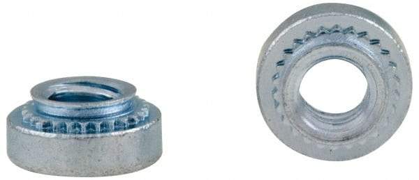 Electro Hardware - 1/4-20, 0.0469" Min Panel Thickness, Round Head, Clinch Captive Nut - 0.44" Head Diam, 0.344" Mounting Hole Diam, 0.07" Head Height, Zinc Plated Steel - Americas Industrial Supply