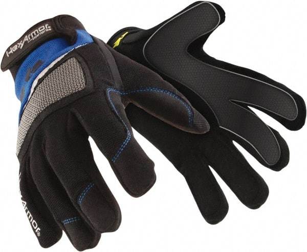 HexArmor - Size L (9), ANSI Cut Lvl A6, Puncture Lvl 3, Synthetic Leather Cut & Puncture Resistant Gloves - Hook & Loop Cuff, Black/Blue, Paired - Americas Industrial Supply