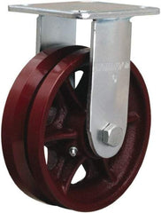 Hamilton - 6" Diam x 2" Wide, Iron Rigid Caster - 900 Lb Capacity, Top Plate Mount, 4" x 4-1/2" Plate, Straight Roller Bearing - Americas Industrial Supply