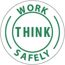 NMC - Work Think Safely, Hard Hat Label - Green on White, 2" Thick, For Accident Prevention - Americas Industrial Supply