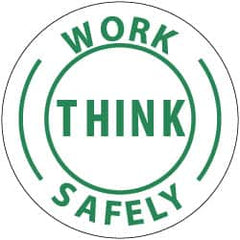 NMC - Work Think Safely, Hard Hat Label - Green on White, 2" Thick, For Accident Prevention - Americas Industrial Supply