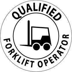 NMC - Qualified Forklift Operator, Hard Hat Label - Black on White, 2" Thick, For Certified Operator - Americas Industrial Supply