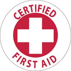 NMC - Certified First Aid, Hard Hat Label - Red on White, 2" Thick, For Accident Prevention - Americas Industrial Supply