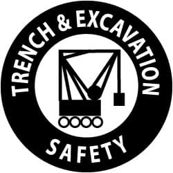 NMC - Trench & Excavation Safety, Hard Hat Label - Black on White, 2" Thick, For Accident Prevention - Americas Industrial Supply