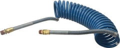 Parker - 3/8" ID, 1/2 x 1/2 Thread, 15' Long, Blue SAE J844 Type B Nylon Coiled & Self Storing Hose - 150 Max psi, Parker NTA Brass Fittings - Americas Industrial Supply