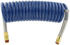 Parker - 3/8" ID, 1/2 x 1/2 Thread, 15' Long, Blue SAE J844 Type B Nylon Coiled & Self Storing Hose - 150 Max psi, Parker NTA Brass Fittings - Americas Industrial Supply
