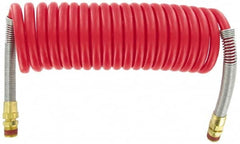 Parker - 3/8" ID, 1/2 x 1/2 Thread, 15' Long, Red SAE J844 Type B Nylon Coiled & Self Storing Hose - 150 Max psi, Parker NTA Brass Fittings - Americas Industrial Supply