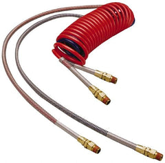 Parker - 3/8" ID, 1/2 x 1/2 Thread, 15' Long, (1) Red & (1) Blue SAE J844 Type B Nylon Coiled & Self Storing Hose - 150 Max psi, Parker NTA Brass Fittings - Americas Industrial Supply