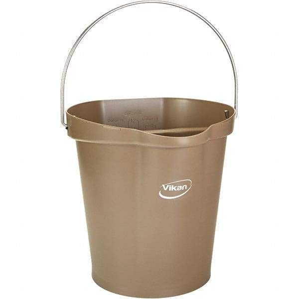 Vikan - 3 Gal, 12-1/2" High, Polypropylene Round Brown Single Pail with Pour Spout - Handle Included, 12.81" Top Diam - Americas Industrial Supply