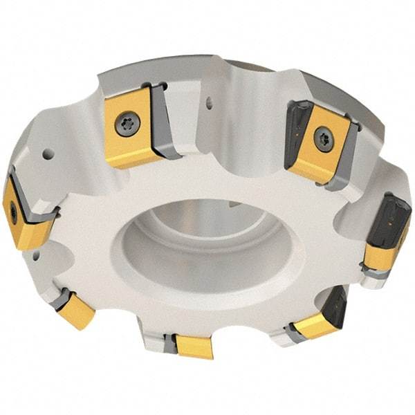 Iscar - 5.73" Cut Diam, 1-1/2" Arbor Hole, 3/4" Max Depth of Cut, 65° Indexable Chamfer & Angle Face Mill - 6 Inserts, T465 LN.T 2212 Insert, Right Hand Cut, 6 Flutes, Series Helitang - Americas Industrial Supply