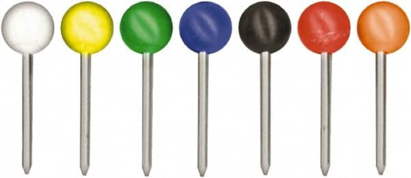 GEM - Black, Blue, Green, Orange, Red, White & Yellow Push Pins - Use with Walls, Map - Americas Industrial Supply