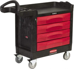 Rubbermaid - 500 Lb Capacity, 2 Shelf, 4 Drawer Mobile Workstation - 18-3/8" Wide x 40-5/8" Deep x 33-3/8" High, High-Density Structural Foam, Black/Red - Americas Industrial Supply
