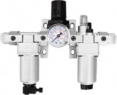 PRO-SOURCE - 1/2" NPT Port Standard 3 Piece Filter-Regulator-Lubricator FRL Unit - Aluminum Bowl, 106 SCFM, 215 Max psi, 13" High, Manual Drain - Americas Industrial Supply