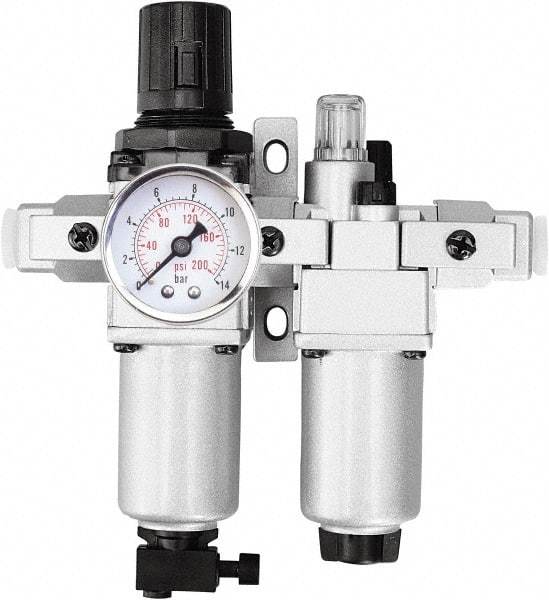 PRO-SOURCE - 3/4" NPT Port Heavy Duty 2 Piece Filter/Regulator-Lubricator FRL Unit - Aluminum Bowl, 123 SCFM, 215 Max psi, 14.5" High, Manual Drain - Americas Industrial Supply