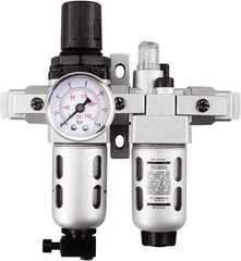 PRO-SOURCE - 3/4" NPT Port Heavy Duty 2 Piece Filter/Regulator-Lubricator FRL Unit - Polycarbonate Bowl, 123 SCFM, 145 Max psi, 14.6" High, Manual Drain - Americas Industrial Supply