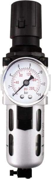 PRO-SOURCE - 1" NPT Port Heavy Duty 1 Piece Filter/Regulator FRL Unit - Polycarbonate Bowl, 193 SCFM, 145 Max psi, 14.6" High, Manual Drain - Americas Industrial Supply