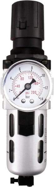 PRO-SOURCE - 3/4" NPT Port Heavy Duty 1 Piece Filter/Regulator FRL Unit - Polycarbonate Bowl, 149 SCFM, 145 Max psi, 14.6" High, Manual Drain - Americas Industrial Supply