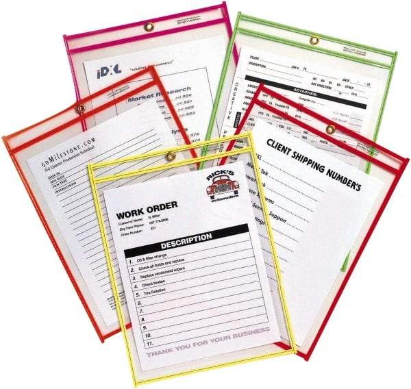 C-LINE - 10 Piece Neon Orange, Green, Red, Yellow & Pink Stitched Shop Ticket Holder - 12" High x 9" Wide - Americas Industrial Supply