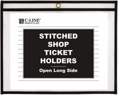 C-LINE - 25 Piece Clear Stitched Shop Ticket Holder-Open Long Side - 12" High x 9" Wide - Americas Industrial Supply