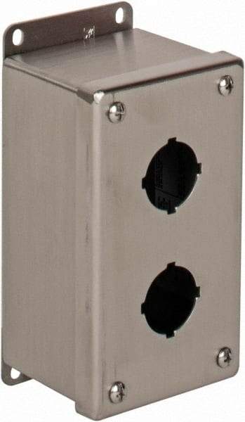 nVent Hoffman - 2 Hole, 1.2 Inch Hole Diameter, Stainless Steel Pushbutton Switch Enclosure - 6-3/4 Inch High x 3.47 Inch Wide x 2-3/4 Inch Deep, 12, 13, 4X NEMA Rated - Americas Industrial Supply