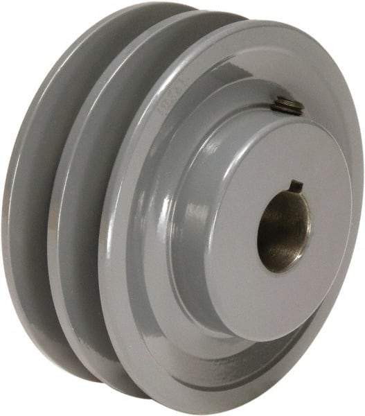 TB Wood's - 1-1/8" Bore, 1-3/16 Long, 4-1/4" Outside Diam, Finished Bore Two Groove V Belt Sheave - 1-3/4" Wide, 3.9 Belt Pitch B, 3-1/2" Pitch Diam of 4L Belt - Americas Industrial Supply