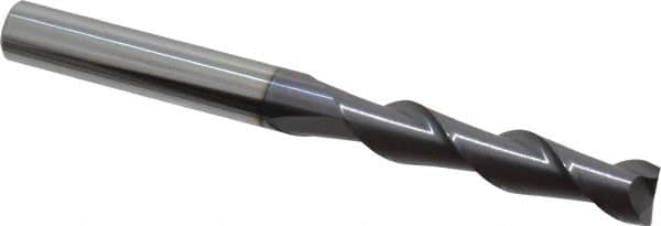 Accupro - 3/8", 1-3/4" LOC, 3/8" Shank Diam, 4" OAL, 2 Flute, Solid Carbide Square End Mill - Single End, AlTiN Finish, Spiral Flute, 40° Helix, Centercutting, Right Hand Cut, Right Hand Flute - Americas Industrial Supply